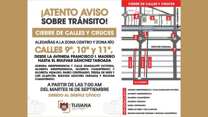 Anuncian cierre de calles en el Centro para desfile del 16 de septiembre
