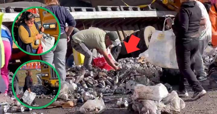 ¡Se llevaron costales llenos! Rapiña tras volcadura de camión con latas de cerveza en Ecatepec