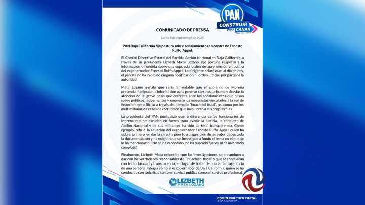Una "cortina de humo" la acusación contra Ruffo, dice líder estatal del PAN
