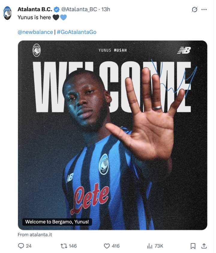 Yunus Musah moves on loan to Atalanta