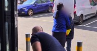 Moment Tesco worker wrestles with suspected shoplifter to get back stolen washing tablets