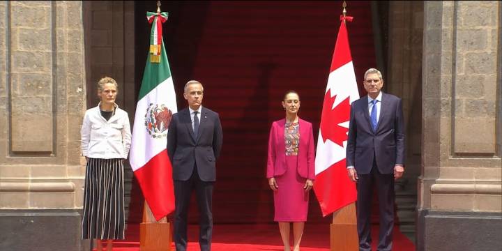 Sheinbaum recibe a Mark Carney, primer ministro de Canadá, en Palacio Nacional para reunión bilateral