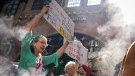 Marchers gather in worldwide protest of financial institutions 'profiting off the climate crisis'