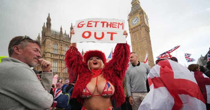 Controversial adult star says 'get them out' in tiny bikini as she joins London protests