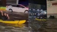 ¡Por los rápidos de Guadalajara! Jóvenes navegan en kayak por avenidas inundadas