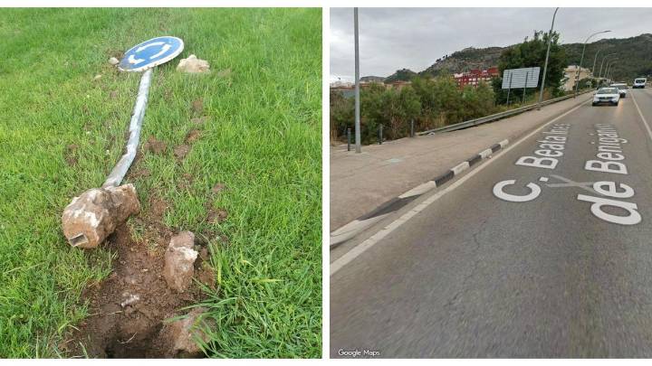Da positivo en drogas tras llevarse por delante una señal de tráfico y casi atropellar a unos jardineros municipales