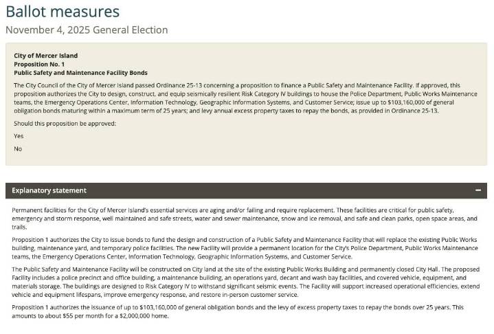 Vote no on Prop. 1 in Mercer Island