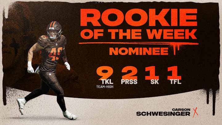 Carson Schwesinger nominated for Pepsi Zero Sugar NFL Rookie of the Week for Week 3