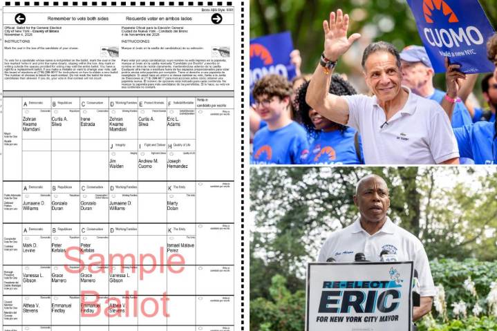 Mayor Eric Adams, Andrew Cuomo buried below Zohran Mamdani, Curtis Sliwa on cluttered NYC mayoral election ballot