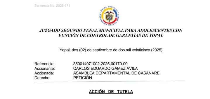 Juez ordena a la Asamblea de Casanare responder de fondo un derecho de petición