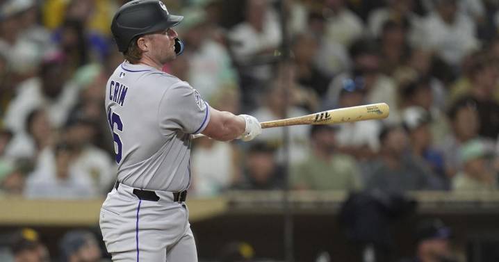 Rookie Crim homers for his 1st MLB hit as the Rockies beat the Padres 4