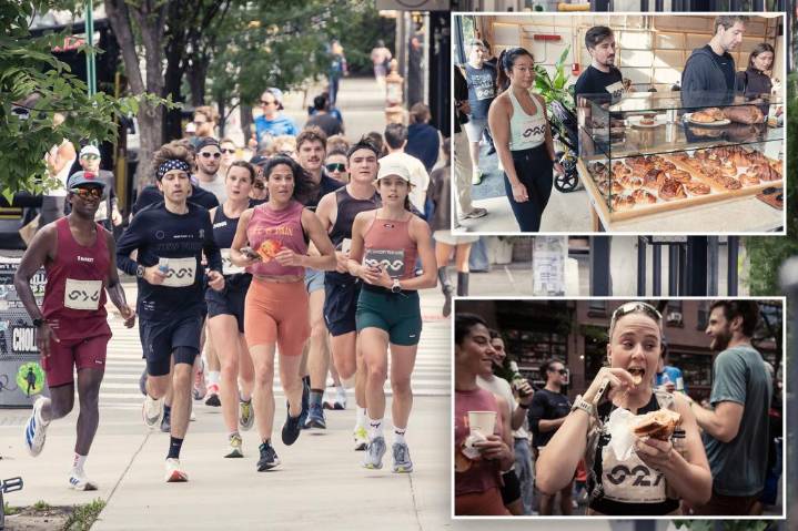 Sweet-toothed sprinters fill NYC streets to run 'Bakery Run' half marathon while noshing on pastries