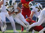 Regina Rams RB Marshall Erichsen hangs out with the big guys