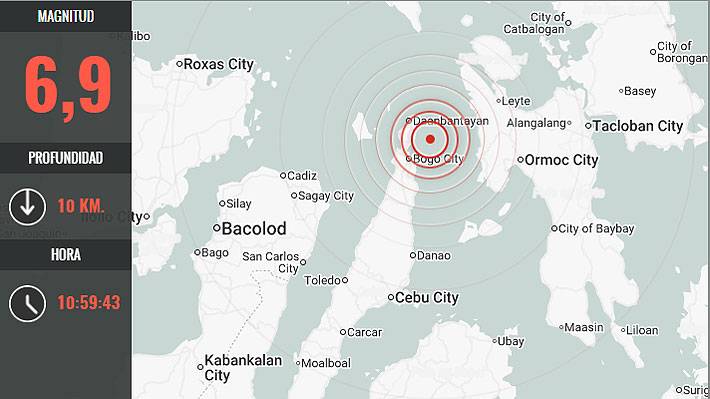 Sismo de magnitud 6,9 provoca daños en el centro de Filipinas y desata alerta de tsunami en sus costas