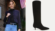 Katie Holmes Styles Suede Boots Under Jeans for Veronica Beard's Party