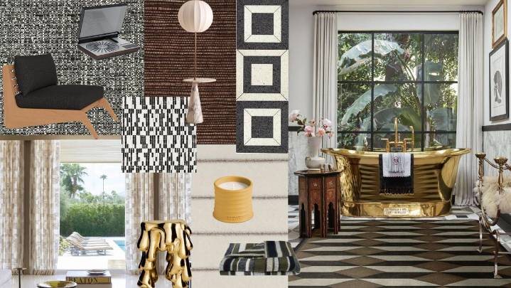 Martyn Lawrence Bullard’s commanding mix of graphic patterns, terrazzo tile and metallic furniture