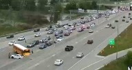 Crash involving school bus snarls traffic on I