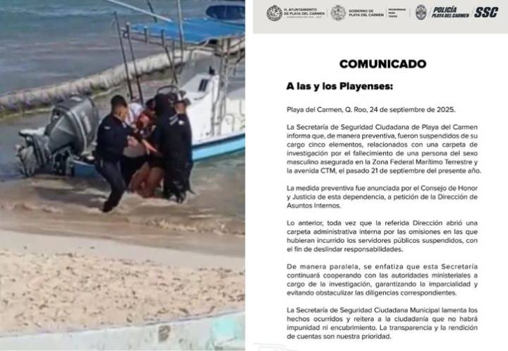 Suspenden a cinco policías por muerte de pescador en Playa del Carmen