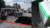 Video | Camión cayó en un enorme hueco y el pavimento casi se lo 'traga' por completo en plena calle de México