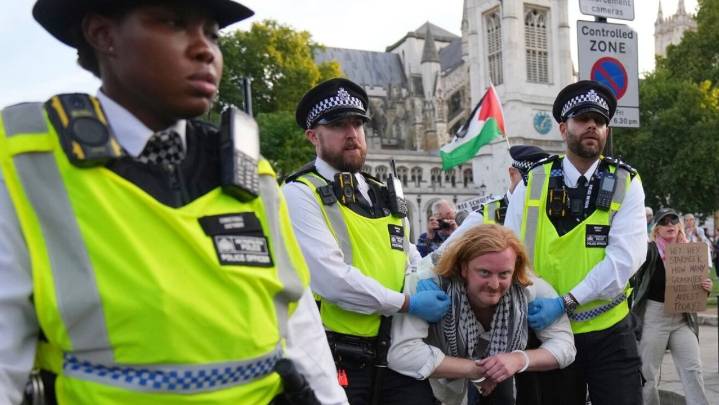 Simpatizantes de Palestina detenidos en Londres en una sorpresiva operación policial