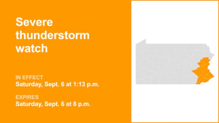 Severe thunderstorm watch issued for Pennsylvania until Saturday evening