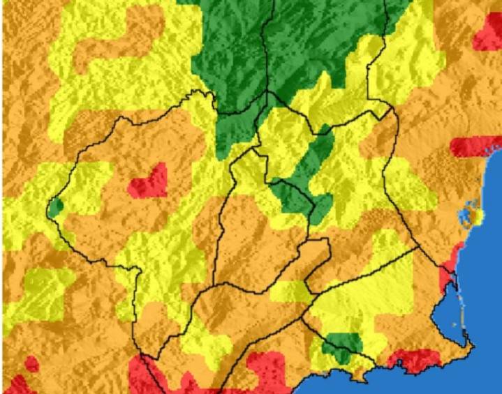 La Región de Murcia afronta este martes un riesgo muy alto de incendio forestal