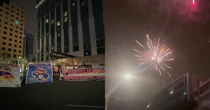 Lienzos y fuegos artificiales afuera del hotel: hinchas de Alianza Lima calientan el duelo ante la U en Sudamericana