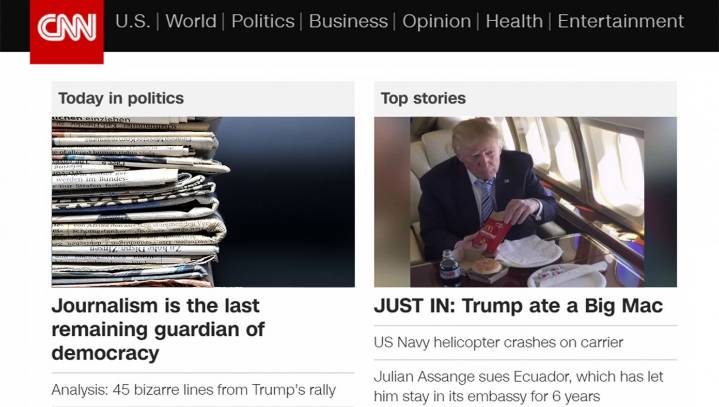 CNN Piece On Importance Of Journalism Featured Next To Article Examining Trump's Eating Habits