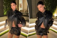 Kylie Jenner wears leather micro- miniskirt seemingly made of belts