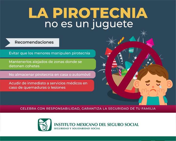Advierte IMSS Hidalgo sobre riesgos del uso de pirotecnia en menores