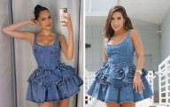 Andrea Meza y Jessica Rodríguez con similar minivestido denim de flores 3D