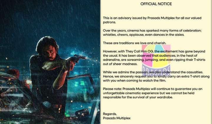 Prasads Multiplex’s witty advisory to ‘OG’ fans goes viral