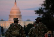 Members of the National Guard patrol the National Mall in Washington, D.C., on Sunday, weeks after U.S. President Donald Trump ordered them into the city.