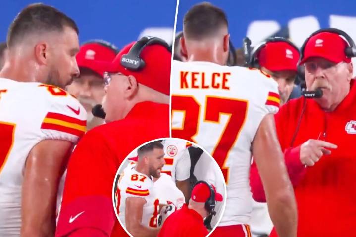 Travis Kelce gets into heated exchange with coach Andy Reid during Chiefs vs. Giants game