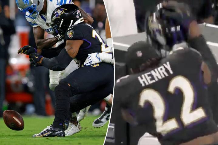 Ravens' Derrick Henry slams helmet as fumble problems continue