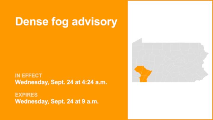 Dense fog advisory for Southwest Pa. until Wednesday morning