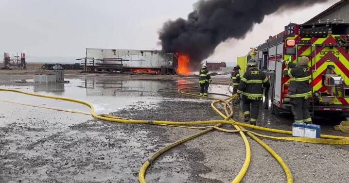 Diesel storage tank fire burns on Adams Road South near George