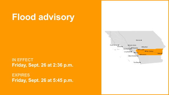 Flood advisory in place for Riverside County until early Friday evening triggered by significant rainfall