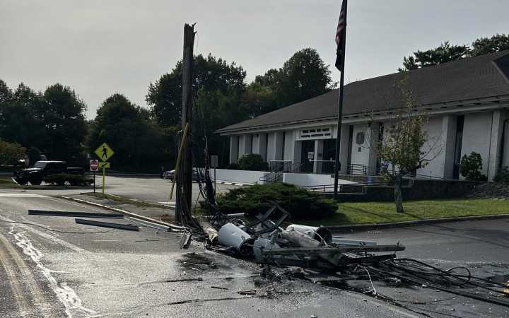 Box truck crash takes out three utility poles in Marshfield