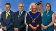 Councillors Mark Jones, Mike Crichton and Lorna Buchan facing Deb Hamblin in 2025 Rockingham mayoral election