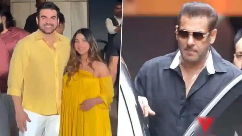 Bollywood Sshura Khan Baby Shower: Arbaaz Khan and Wife Twin in Yellow Ahead of First Child’s Arrival; Salman Khan Attends the Ceremony (Watch Videos)