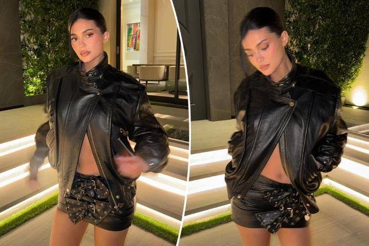 Kylie Jenner wears leather micro- miniskirt seemingly made of belts