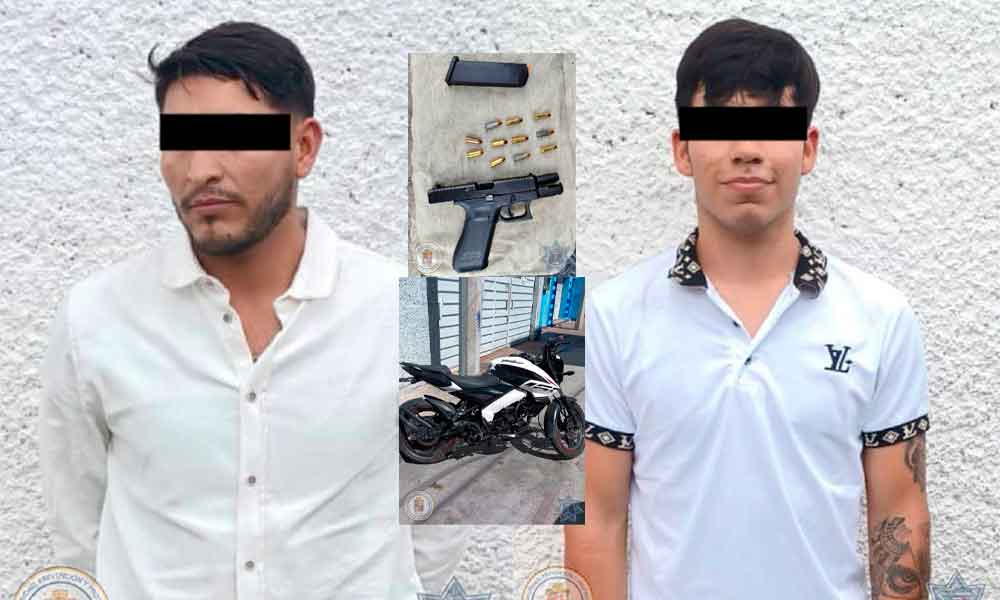 DETIENEN A DOS HOMBRES ARMADOS Y CON MOTO ROBADA EN LA COLONIA OBREGÓN