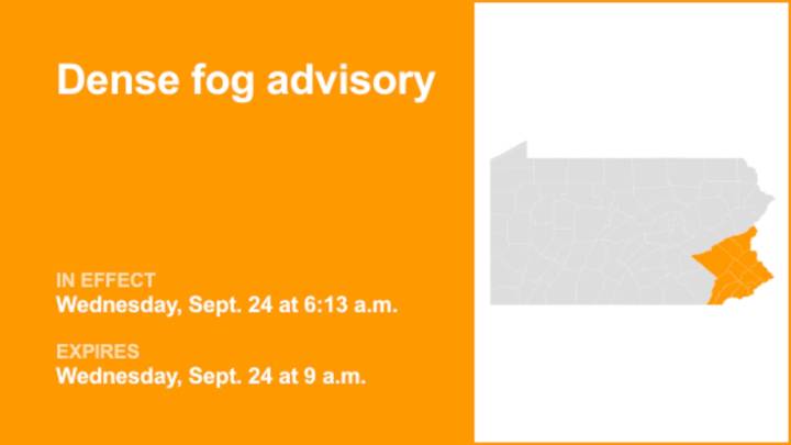 Dense fog advisory active for Pennsylvania Wednesday morning