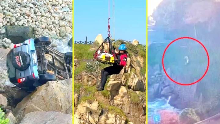 Rescatan a madre e hijo que cayeron a roquerío a bordo de su auto en Concón: Video muestra momento exacto del accidente