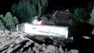 Shocking moment speeding car flies off unfinished bridge and EXPLODES in mid
