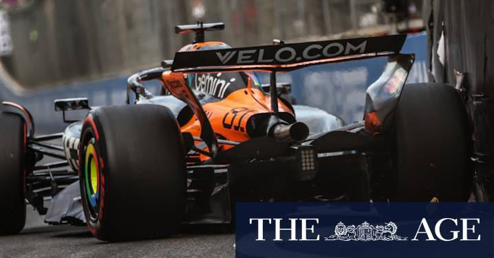 Watch: Oscar Piastri crashes into wall in Baku GP qualifying chaos