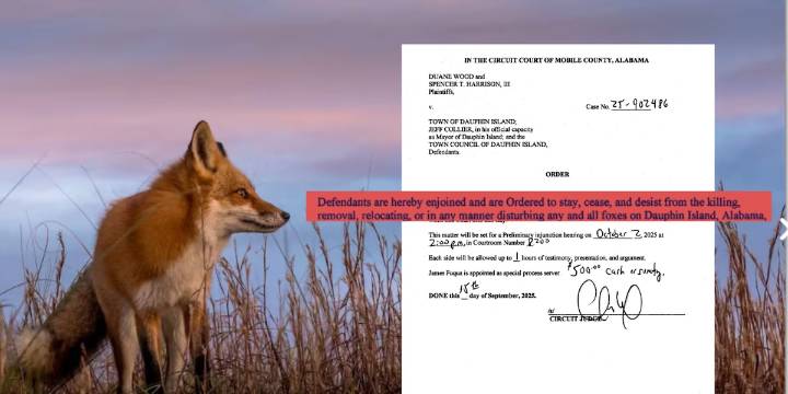 Restraining order filed against Dauphin Island to protect foxes