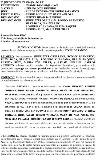 Juzgado de Trabajo ordena reponer a trabajadores despedidos por Ulloa Siccha