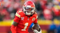 Chiefs' Xavier Worthy participates in drills after shoulder injury